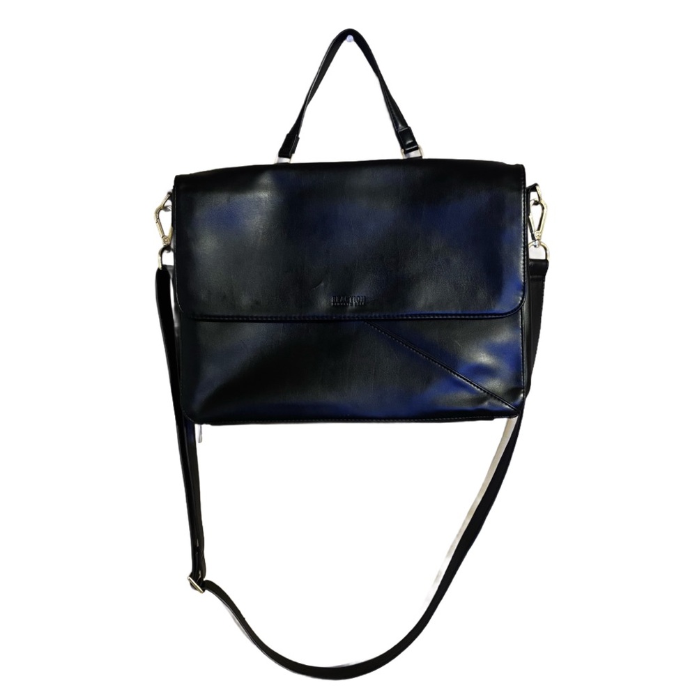 Reaction Kenneth Cole Black Faux Leather Over The Shoulder Laptop Bag 15”x 12”